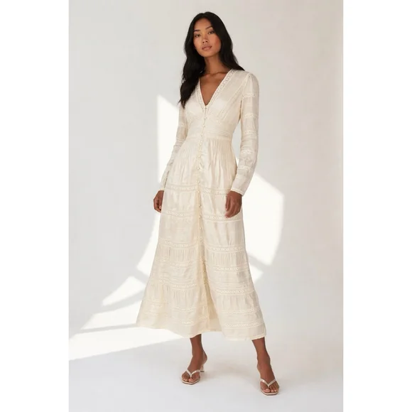 LoveShackFancy Ellitia Maxi Dress Victorian Lace Button Front Ivory NWT Size 4 - Picture 4 of 15